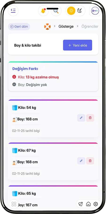 Boy & Kilo Takibi Modülü - Öğrenci Gelişim Takibi, Otomatik Büyüme Analizi ve Grafiksel Raporlar

