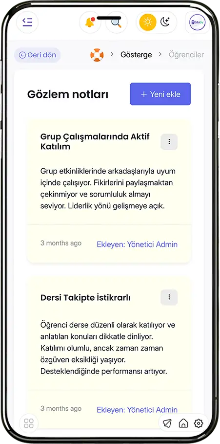 Gözlem Notları Modülü - Çoklu Kullanıcılı Öğrenci Gözlem Kaydı ve Gelişim Raporu Entegrasyonu