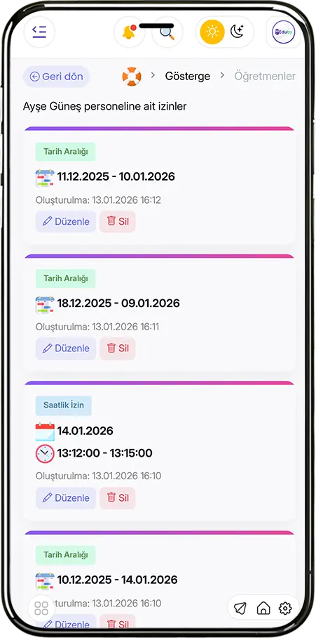 İzin Durumu Modülü - Personel İzin Takibi, Haftalık-Tarih Aralığı-Saatlik İzin Yönetimi